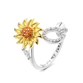 Rotating sunflower ring in silver and gold with You are my sunshine engraving - Letter Q