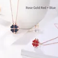 Collana a quadrifoglio double-face in oro rosa con cuori in cristallo rosso e blu - Color Oro Rosa (Rosso + Blu) (XL0061)