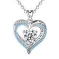Silver heart necklace with blue stones and 'I love you to the moon and back' engraving - Blue and White Zirconia Style (KL-0555)