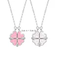 Collana a quadrifoglio reversibile con cristalli rosa e bianchi e finitura argento - Color Platino (Bianco + Rosa) (XL0061)