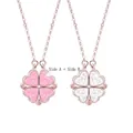 Collana quadrifoglio in oro rosa con ciondolo a due facce in rosa e bianco - Color Oro Rosa (Bianco + Rosa) (XL0061)