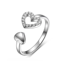 Silberner verstellbarer offener Ring mit hohlem Herzdesign und funkelndem Zirkonia - Einstellbar Offen / Weißgold