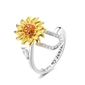 Sunflower spinning ring with yellow zircon and You Are My Sunshine engraving - Letter U