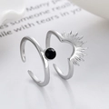 Conjunto de anillos ajustables de plata con diseño de sol y gema negra de estilo minimalista - Abierto Ajustable / Oro Blanco