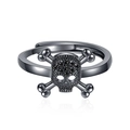 Gothic punk verstelbare ring met zwarte kristallen schedel en gunmetal-afwerking - Open Schedel Ring