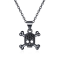 Gothic zwarte schedel ketting met gekruiste knekels en gezette zwarte zirkonia's - Schedel Hanger Ketting