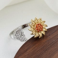 Adjustable sunflower and butterfly spinner ring with orange zircons and silver finish - Sunflower-Spinner 06