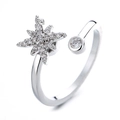 Anillo ajustable de plata con elegante estrella giratoria y set de flores de circón - Abierto Ajustable / Hexagrama Giratorio