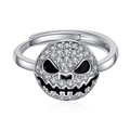 Macro shot of silver ring featuring a diamond-set Halloween pumpkin face with black enamel - Ring (Black)
