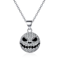 Collana zucca di Halloween con zirconi bianchi e smalto nero su catenina d'argento - Collana (Nero)