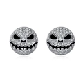 Detail of silver pumpkin smile earrings with white cubic zirconia and black enamel work - Stud Earrings (Black)