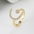 Elegant gold S925 sterling silver open ring featuring a sparkling moon and star design - Adjustable Open / Gold