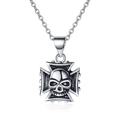 Punk stijl schedel en ijzeren kruis hanger ketting met vintage geoxideerde finish - Schedel Kruis Hanger Ketting