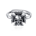 Vintage punk schedel ijzeren kruis ring met geoxideerde zilveren finish en open band - Schedel IJzeren Kruis Ring