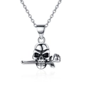 Gothic Totenkopf Kette mit Rose Anhänger in Vintage Silber für einen coolen Hip-Hop Look - Totenkopf Rose Halskette