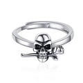 Vintage Silberring Totenkopf mit Rose, gotischer Punk-Schmuck verstellbar für Damen - Schädel-Rosen-Ring