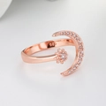 Rose gold crescent moon and star open ring with S925 engraving and zircon inlay - Adjustable Open / Rose Gold