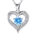Blue heart pendant necklace with I Love You to the Moon and Back engraving in silver - Blue Heart Zirconia Style (KL-0666)