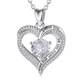 Silver heart pendant necklace with shimmering zircon and I love you to the moon engraving - White Heart Zirconia Style (KL-0777)