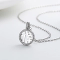 Silver hollow Fu character pendant necklace with micro-pave diamonds and circular design - White Gold