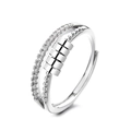 Anello girevole anti-stress in argento con cristalli e quattro perline mobili da donna - Aperto Regolabile / Oro Bianco