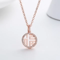 Rose gold circular hollow Fu necklace with micro-paved cubic zirconia accents - Rose Gold
