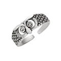 Anillo de búho vintage plateado con ojos de cristal y banda ajustable estilo punk - Abierto Ajustable / Plata antigua
