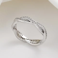 Elegant silver twisted rope ring featuring double intertwined bands with pavé set crystals - US 6 / White Gold