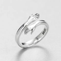 Verstellbarer S925 Sterling Silber Umarmungsring mit poliertem umarmende Hände Design - Einstellbar Offen / Platiniert (Sterlingsilber)