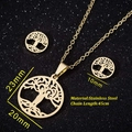 Golden stainless steel Tree of Life jewelry set including necklace and stud earrings - Gold