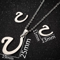 Stainless steel jewelry set featuring capital letter U pendant and matching stud earrings - Letter U Silver Color