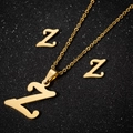 Golden stainless steel jewelry set with letter Z pendant necklace and matching stud earrings - Letter Z Gold