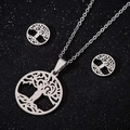 Silver stainless steel Tree of Life jewelry set with round cutout necklace and earrings - Silver
