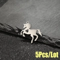 Set de 5 colgantes de unicornio con corazón hueco en acero inoxidable pulido - 5Piezas/Lote / Color Acero
