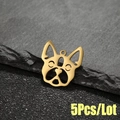 5Pcs set of gold plated stainless steel pug dog head charms with hollow design - 5Pcs/Lot / Gold