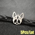 Polished stainless steel pug dog pendants for jewelry making, pack of 5 pieces - 5Pcs/Lot / Steel