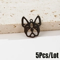 Detail of 5-piece set of black stainless steel pug dog head pendants for DIY jewelry making - 5Pcs/Lot / Black