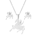 Parure de bijoux Pégase volant en acier inoxydable argenté avec boucles et collier - Pégase (101) / Acier