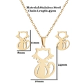Ensemble bijoux chat mignon en acier inoxydable avec collier et boucles d'oreilles - Silhouette de Chat (102) / Or
