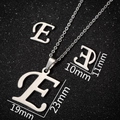 Silver brushed letter E pendant necklace and stud earrings set for women - Letter E Silver Color