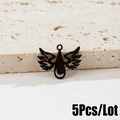 Detail view of 5-piece black stainless steel wing pendants for DIY jewelry making - Angel Wing Style (492 Black) / 5 Pcs/Pack / Black