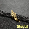 Set of 5 vintage gold feather wing pendants in stainless steel for DIY jewelry making - 5Pcs/Lot / Gold