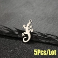 Lote de 5 dijes de lagarto en acero inoxidable pulido para creación de joyas DIY - Color Acero