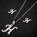 Polished silver stainless steel jewelry set featuring cursive letter H pendant and earrings - Letter H Silver Color