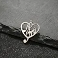 Pack de 5 colgantes de corazón de acero inoxidable con clave de sol sobre fondo piedra - Color Acero