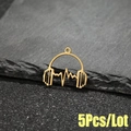 Pack de 5 colgantes de auriculares y línea EKG de acero inoxidable dorado sobre piedra - Dorado