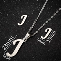 Vintage stainless steel jewelry set featuring letter J pendant necklace and small stud earrings - Letter J Silver Color