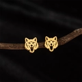 Orecchini a lobo testa di lupo vintage in acciaio inossidabile dorato su ramo di legno - Oro