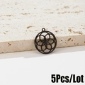 Detailed view of 5Pcs black stainless steel geometric flower pendants for DIY jewelry - Circular Hollow Style (527) / Black