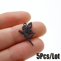 Lot de 5 pendentifs fée de la forêt en acier inoxydable noir mat avec ailes ajourées - Fée (549) / 5 Pièces / Noir
